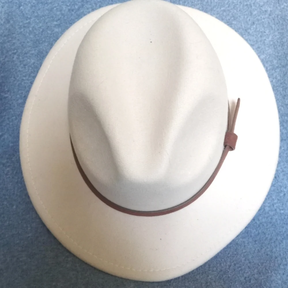 NWOT Cream Wool Panama Fedora Hat Medium Wide Brim Leather Band - Picture 9 of 9
